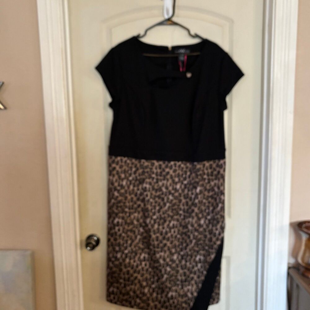 Midnight Velvet Womens Sz 1x Dress Black Leopard Animal Print Party Holiday NEW